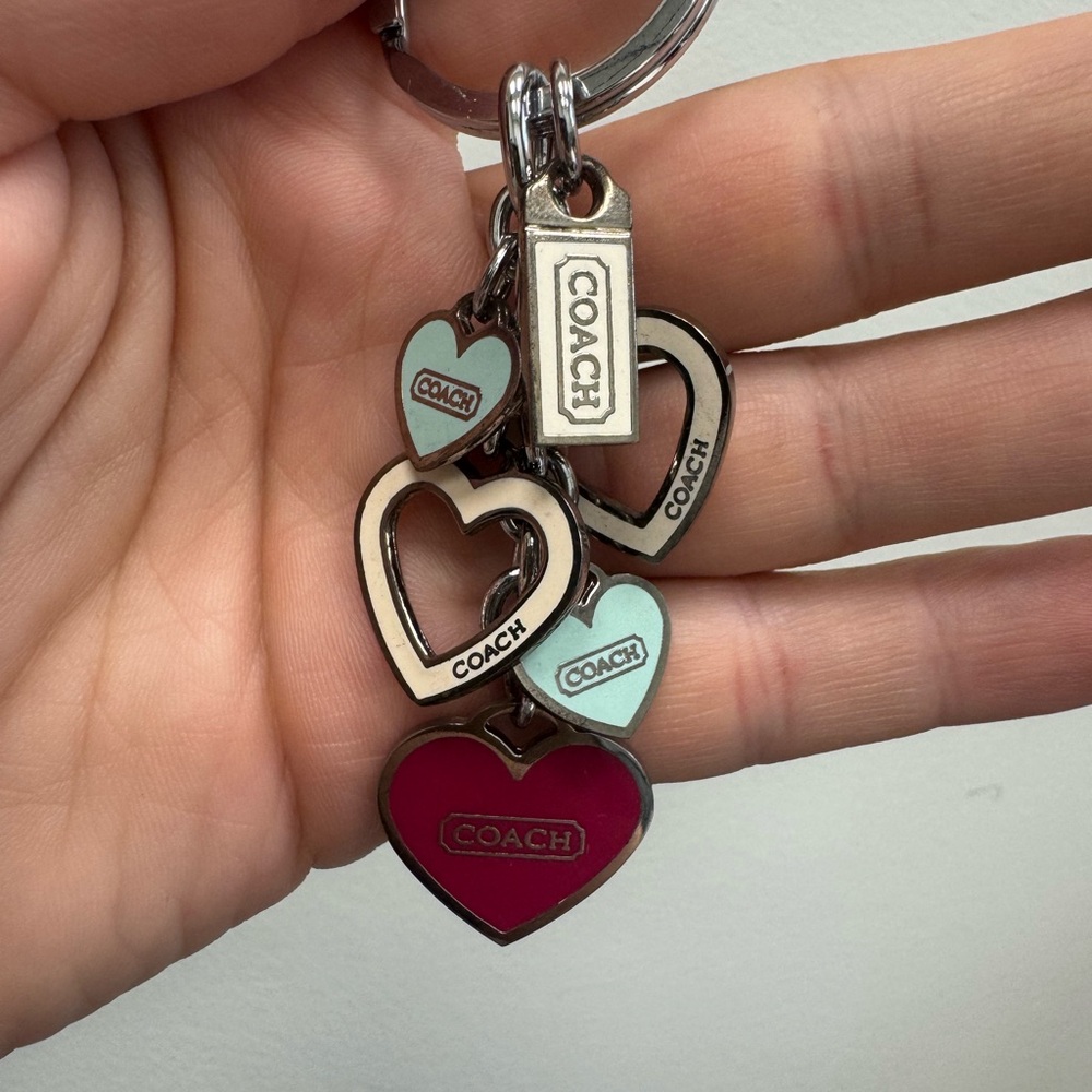 Vintage Coach Silver tone  Pink and Green Heart Keychain - Picture 6 of 6